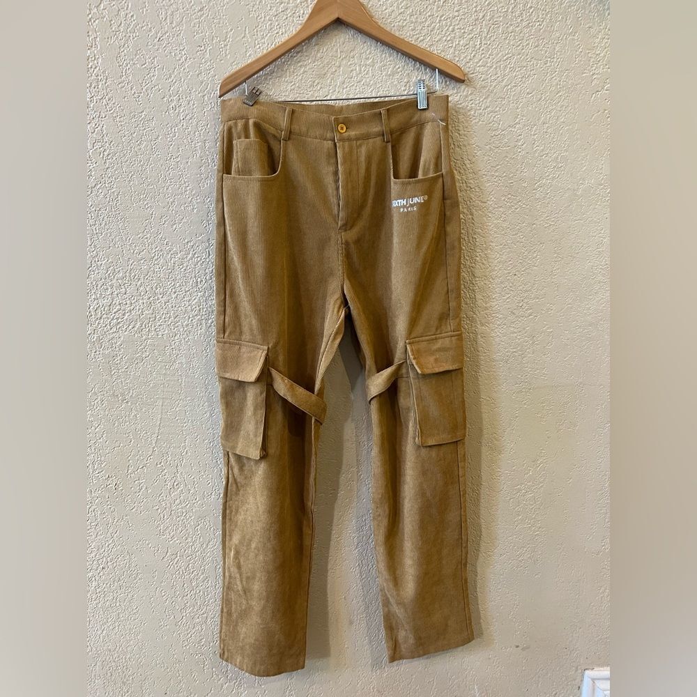 Sixth June Utility Corduroy Pants Sz XL Brown Large Pockets Side Straps Festival - Picture 3 of 9